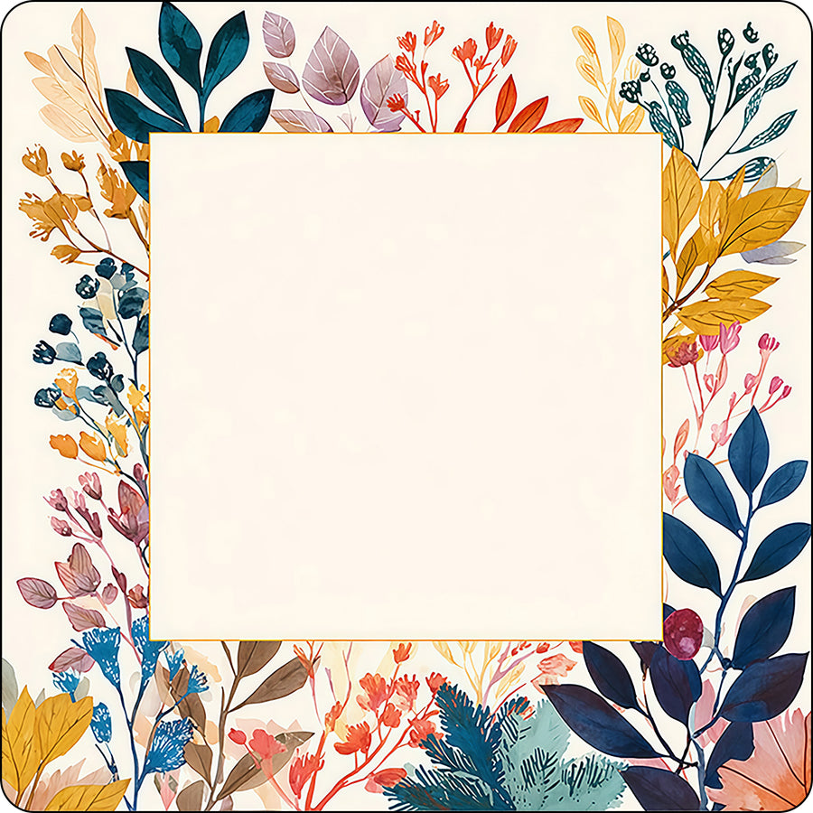 Florilegium mahjong mat with colorful botanical branches around a cream square center