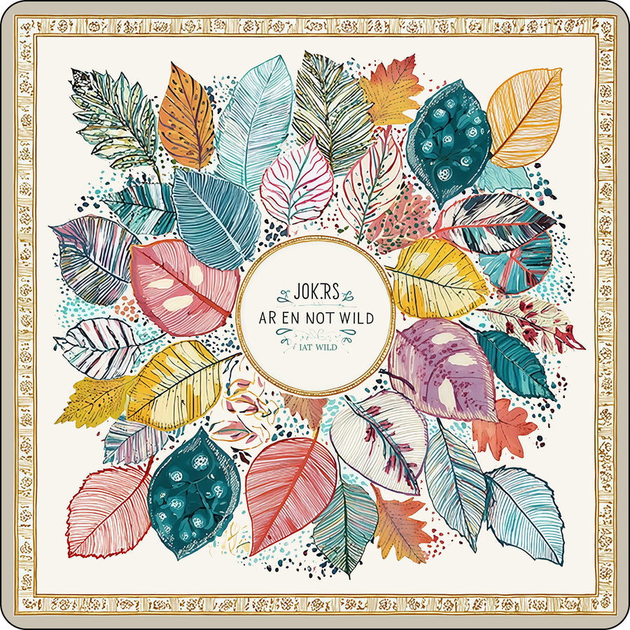 Leaf Study mahjong mat with overlapping illustrated leaves and a small circular center